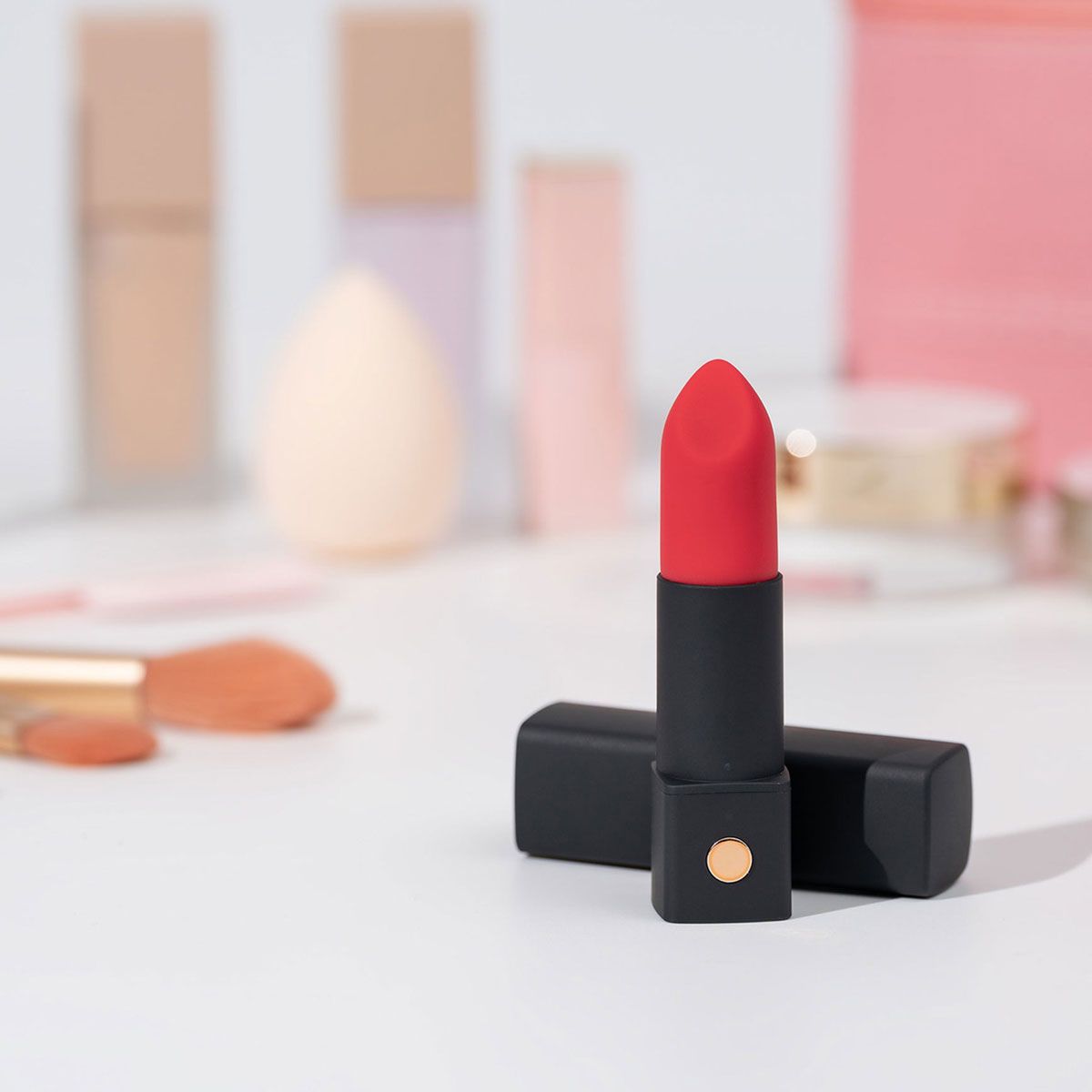 Lovense Exomoon Mini Lipstick Vibrator, Vibrator on Powder Room Vanity
