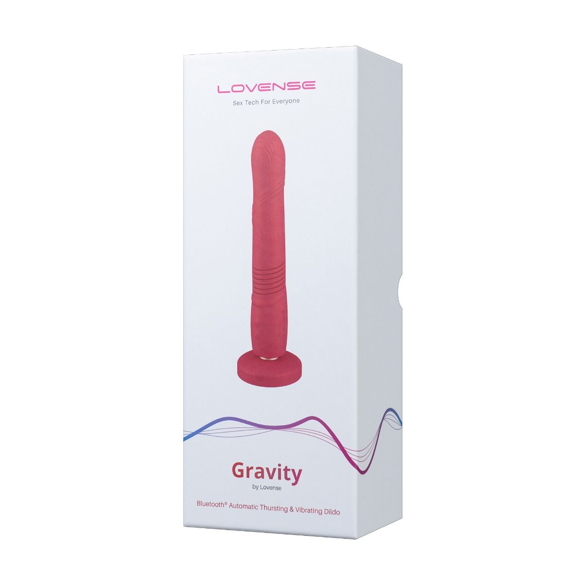 Lovense Gravity Thrusting & Vibrating Dildo, Product Package, Front Left Angle