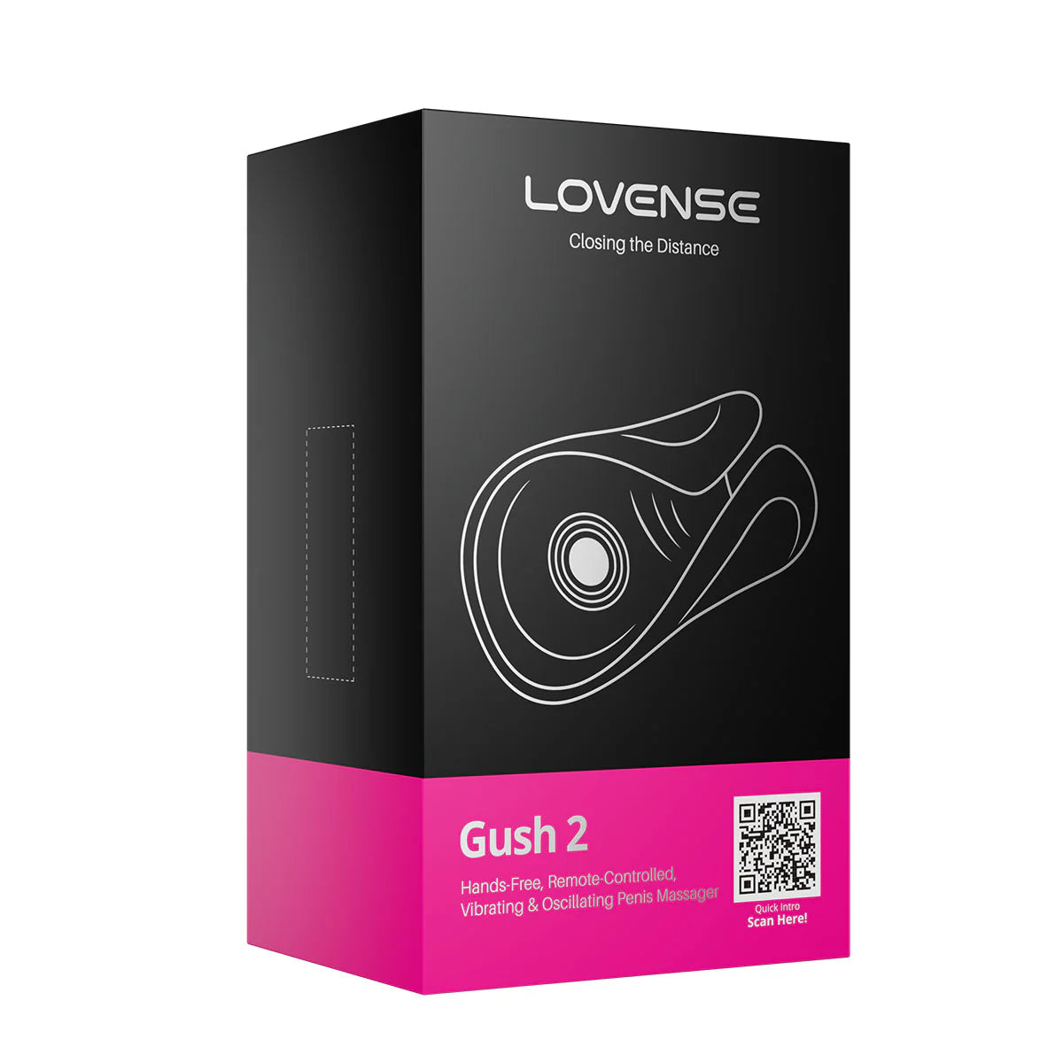 Lovense Gush 2 Vibrating & Oscillating Penis Massager, Product Box, Front Right View