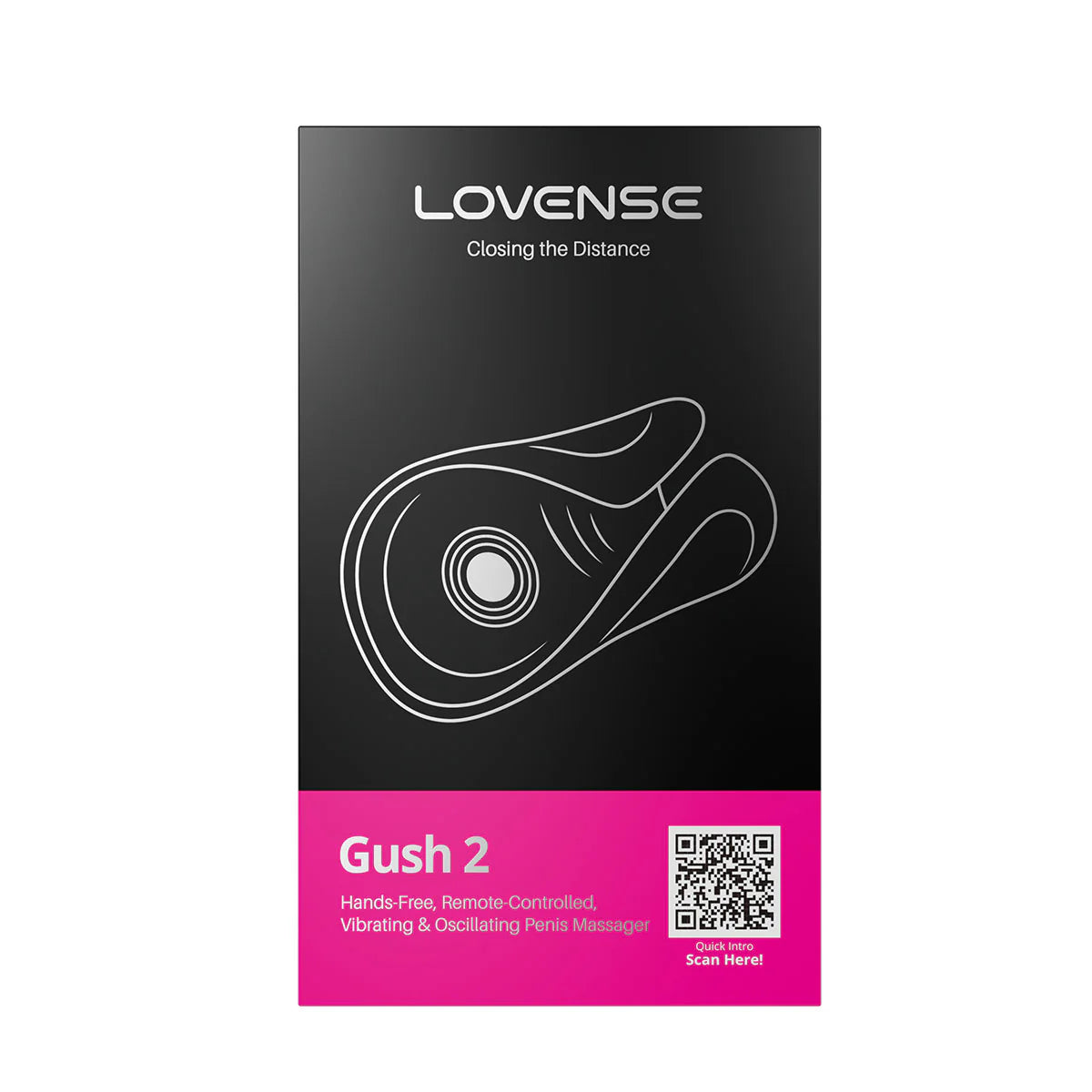 Lovense Gush 2 Vibrating & Oscillating Penis Massager, Product Box, Front View
