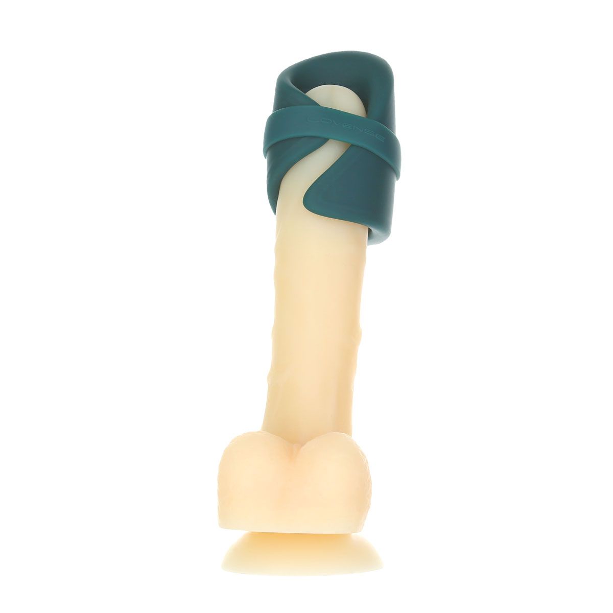 Lovense Gush Vibrating Stroker on a Dildo, Back View