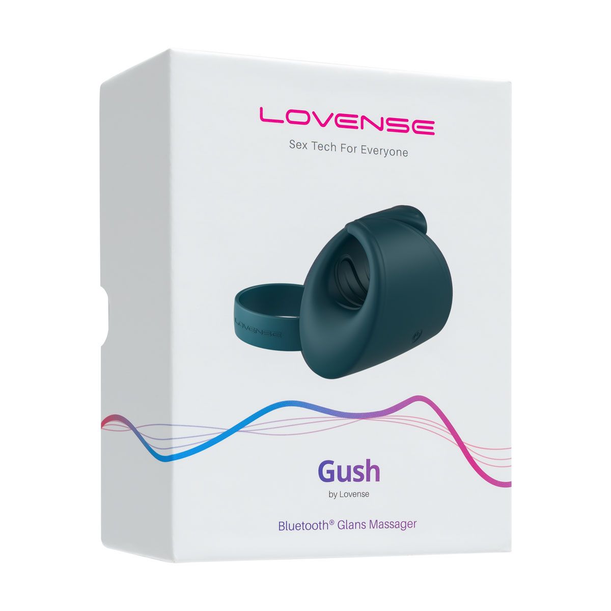Lovense Gush Vibrating Stroker, Product Box, Front Angle