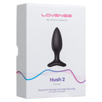 Lovense Hush 2 Vibrating Butt Plug, 1.5" Length, Product Box, Front Angle