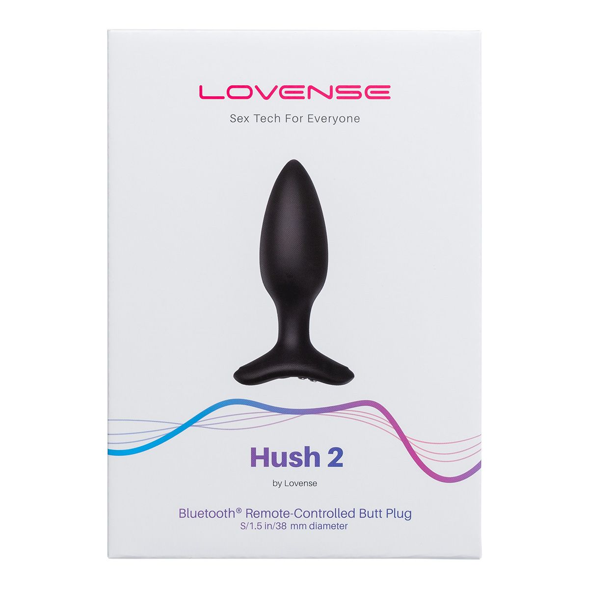 Lovense Hush 2 Vibrating Butt Plug, 1.5" Length, Product Box, Front View