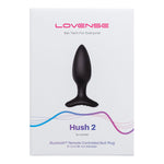 Lovense Hush 2 Vibrating Butt Plug, 1.5" Length, Product Box, Front View