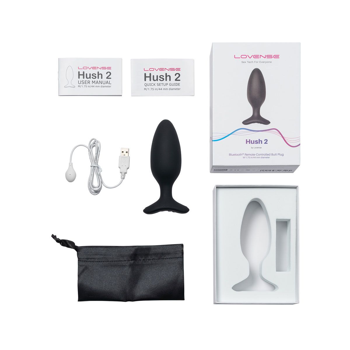 Lovense Hush 2 Vibrating Butt Plug, 1.75" Length, Box Contents