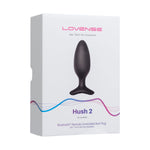 Lovense Hush 2 Vibrating Butt Plug, 1.75" Length,  Product Box, Front Right Angle