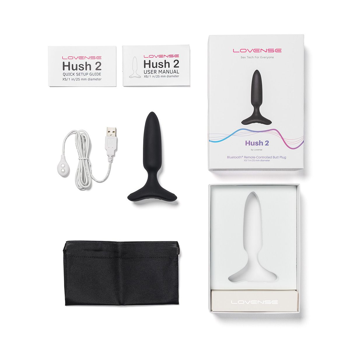 Lovense Hush 2 Vibrating Butt Plug, 1" Length, Box Contents