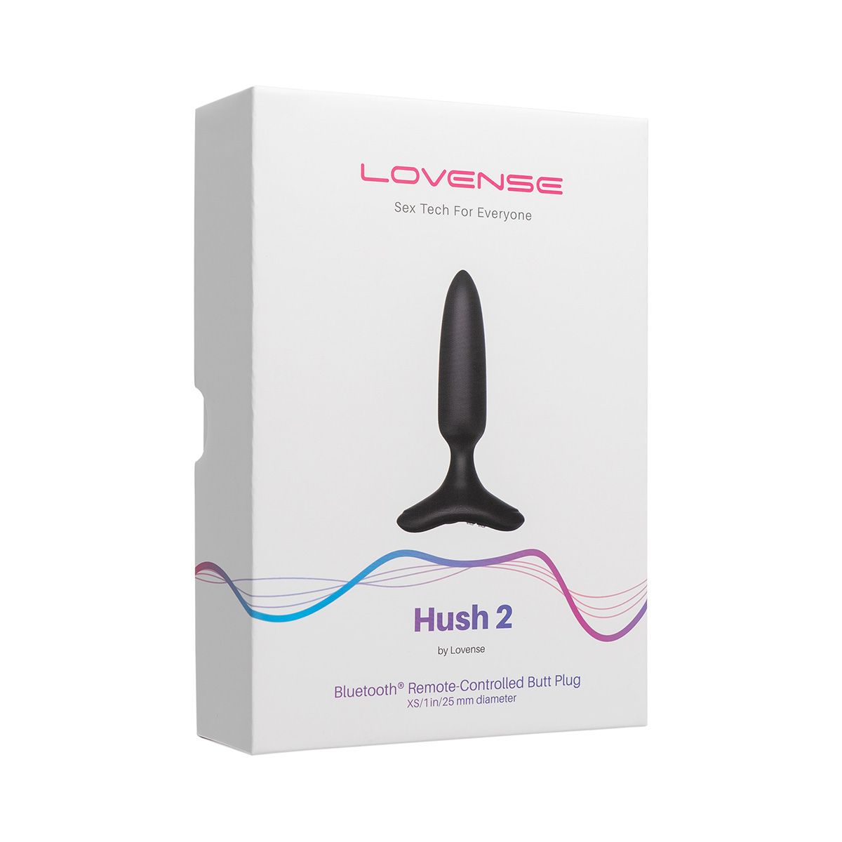 Lovense Hush 2 Vibrating Butt Plug, 1" Length, Product Box, Front Right Angle