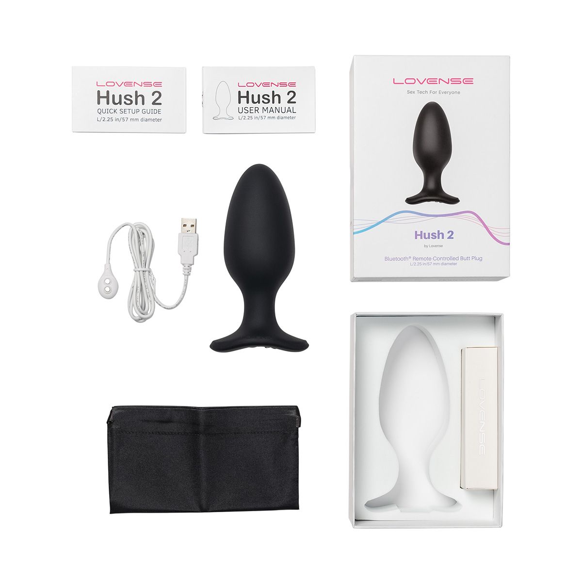 Lovense Hush 2 Vibrating Butt Plug, 2.25" Length, Box Contents