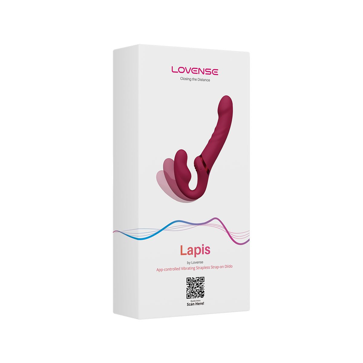 Lovense Lapis Vibrating Strapless Strap-On Dildo, Product Box, Front Right Angle