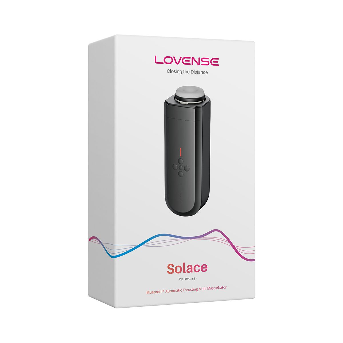 Lovense Solace Thrusting Male Masturbator, Product Box, Front Right Angle