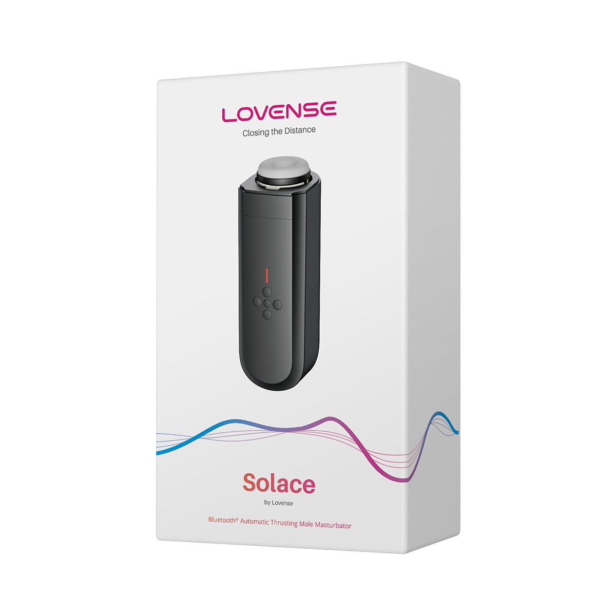 Lovense Solace Thrusting Male Masturbator, Product Box, Front Left Angle