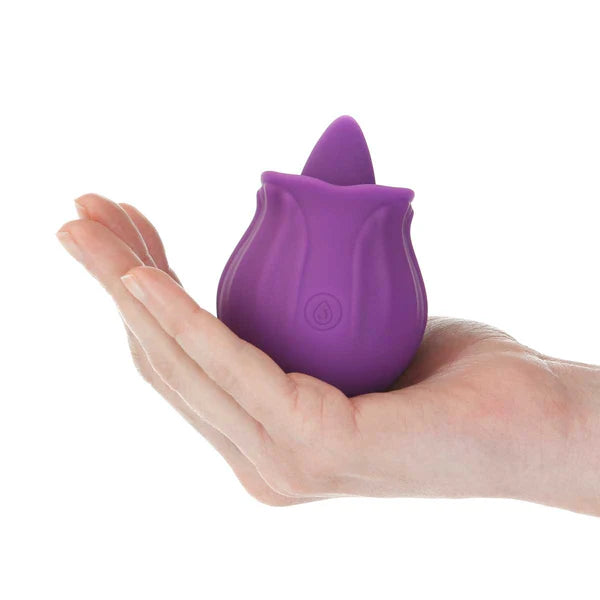 M'Lady Flickering Tongue Rose Clitoral Stimulator, Purple, Rose Toy in Hand