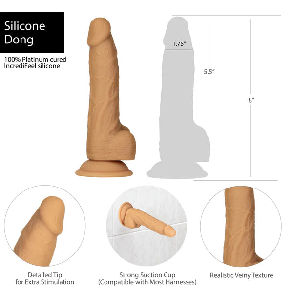 Naked Addiction 8-Inch Silicone Dildo, Caramel, Dildo Measurements and Features