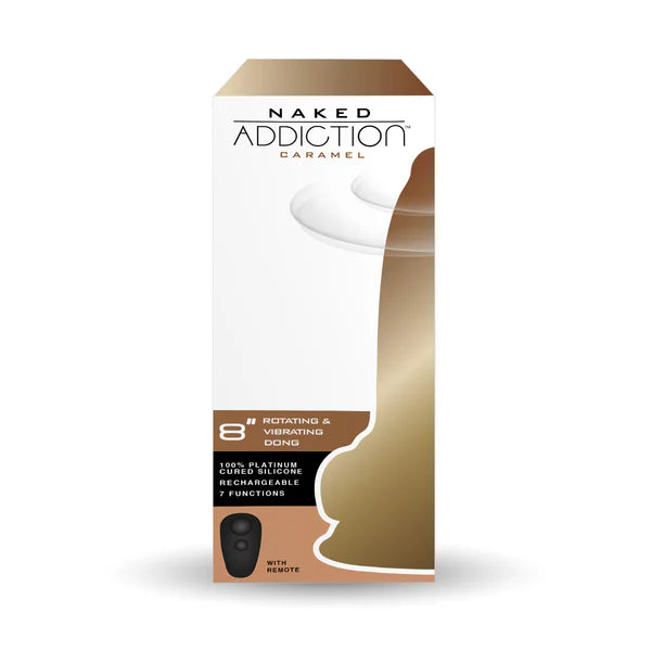 Naked Addiction 8-Inch Vibrating & Rotating Dildo, Caramel, Product Box, Front