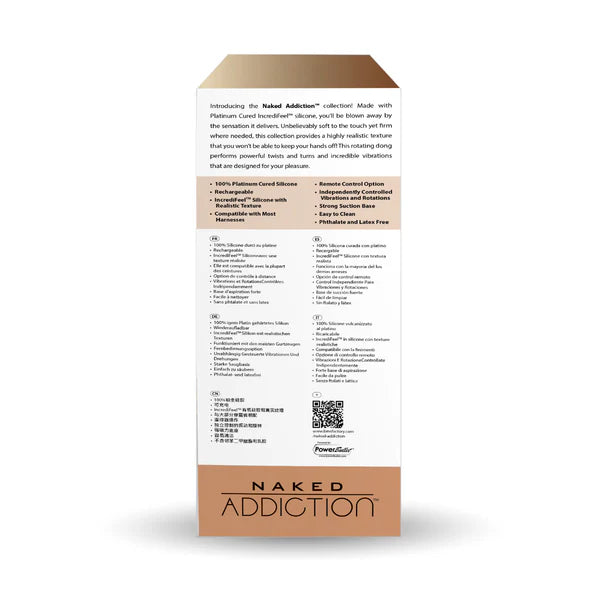 Naked Addiction 8-Inch Vibrating & Rotating Dildo, Caramel, Product Box, Back