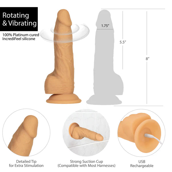 Naked Addiction 8-Inch Vibrating & Rotating Dildo
