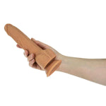 Naked Addiction 9-Inch Thrusting Dildo, Caramel, Dildo in Right Hand