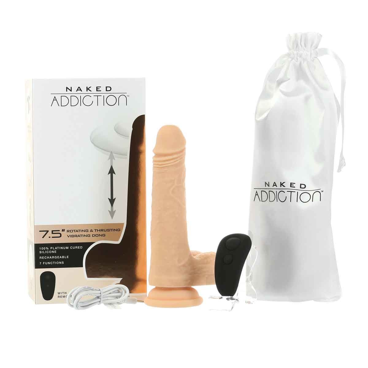 Naked Addiction Thrusting, Vibrating & Rotating 7.5-Inch Dildo with Remote, Box Contents