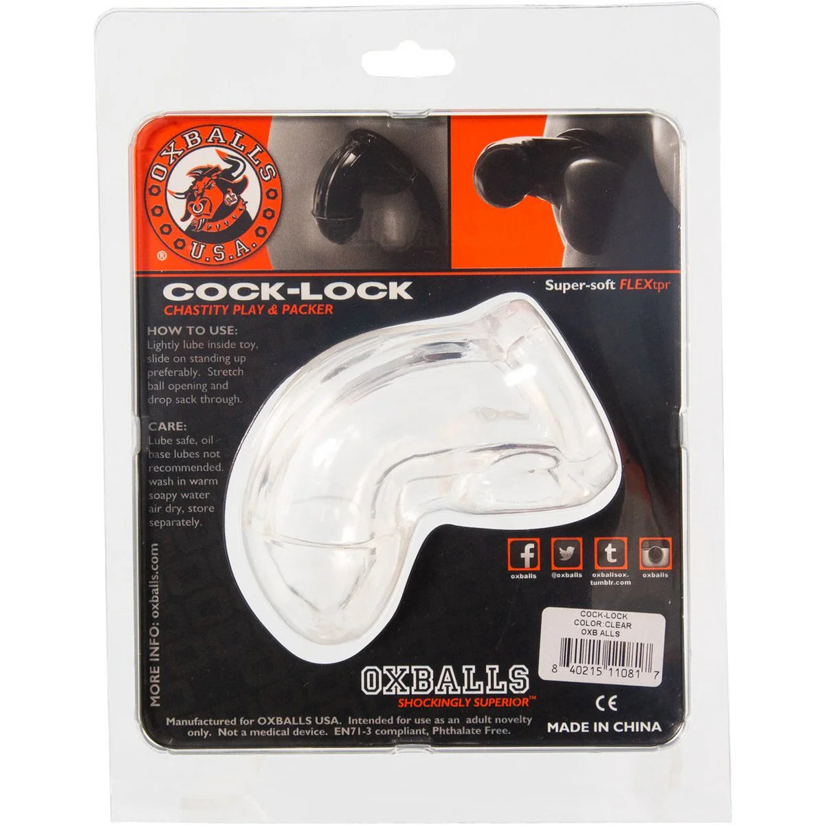 Oxball Atomic Jock Cock-Lock Cock Cage, Clear, Product Package, Back