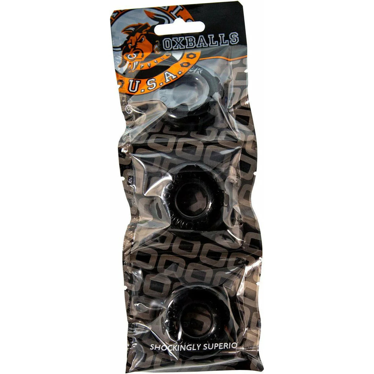 Oxballs Atomic Jock Ringer 3-Pack Cock Rings, Black, Product Package, Front