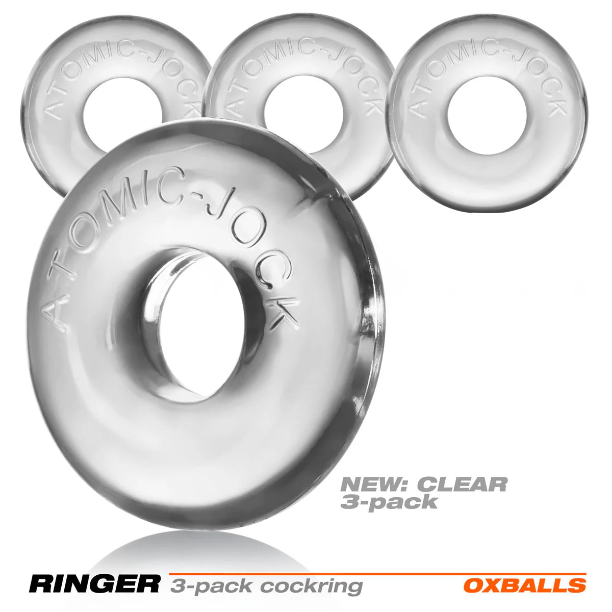 Oxballs Atomic Jock Ringer 3-Pack Cock Rings, Clear, Cockring Features
