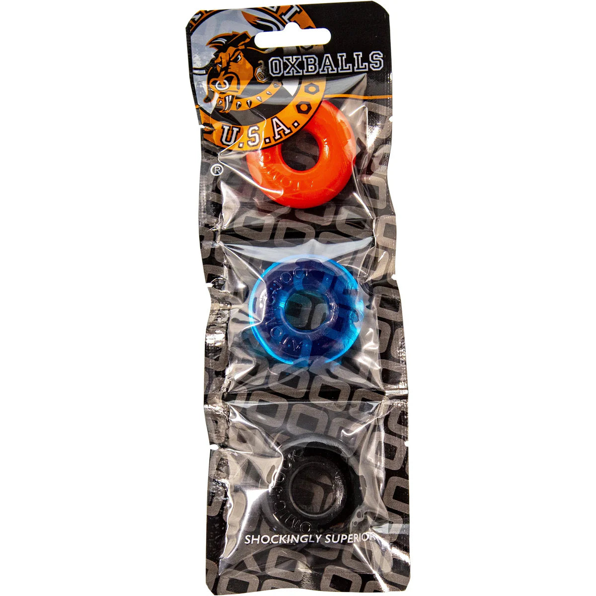 Oxballs Atomic Jock Ringer 3-Pack Cock Rings, Multi-Colour, Product Package, Front