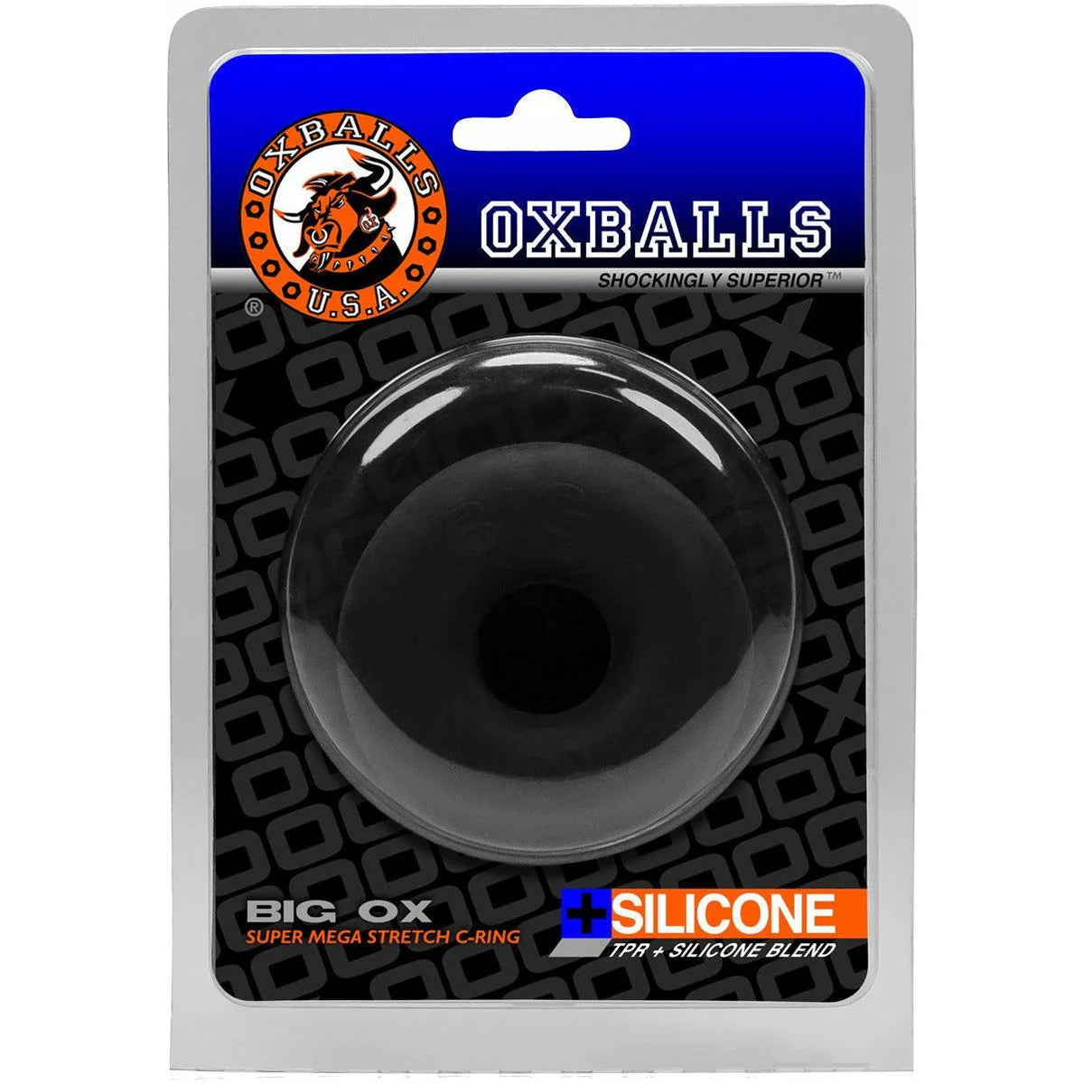 Oxballs Big Ox Super Mega Stretch Cock Ring, Black Ice, Product Package, Front