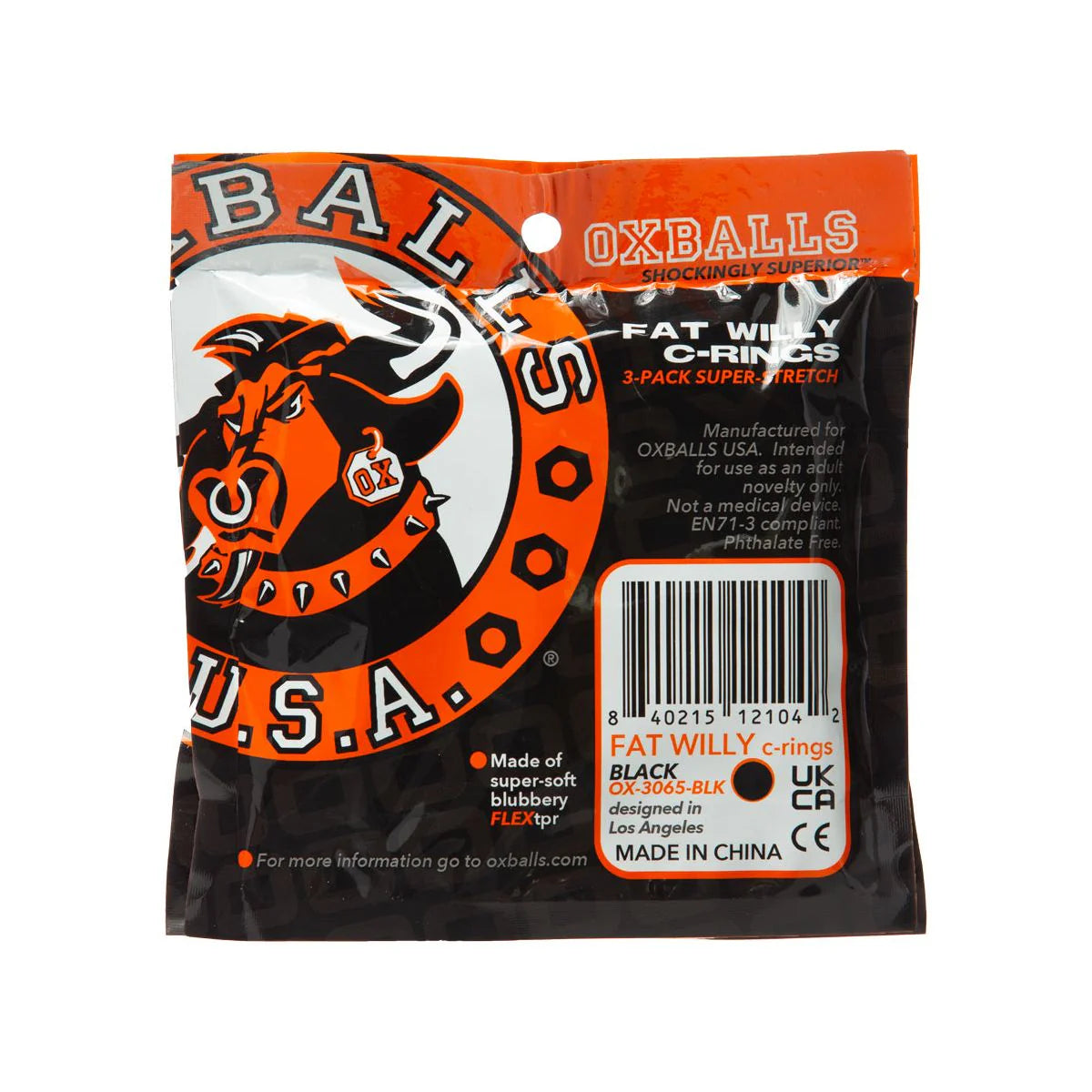 Oxballs Fat Willy 3-Pack Jumbo Cock Rings, Black, Product Package, Back