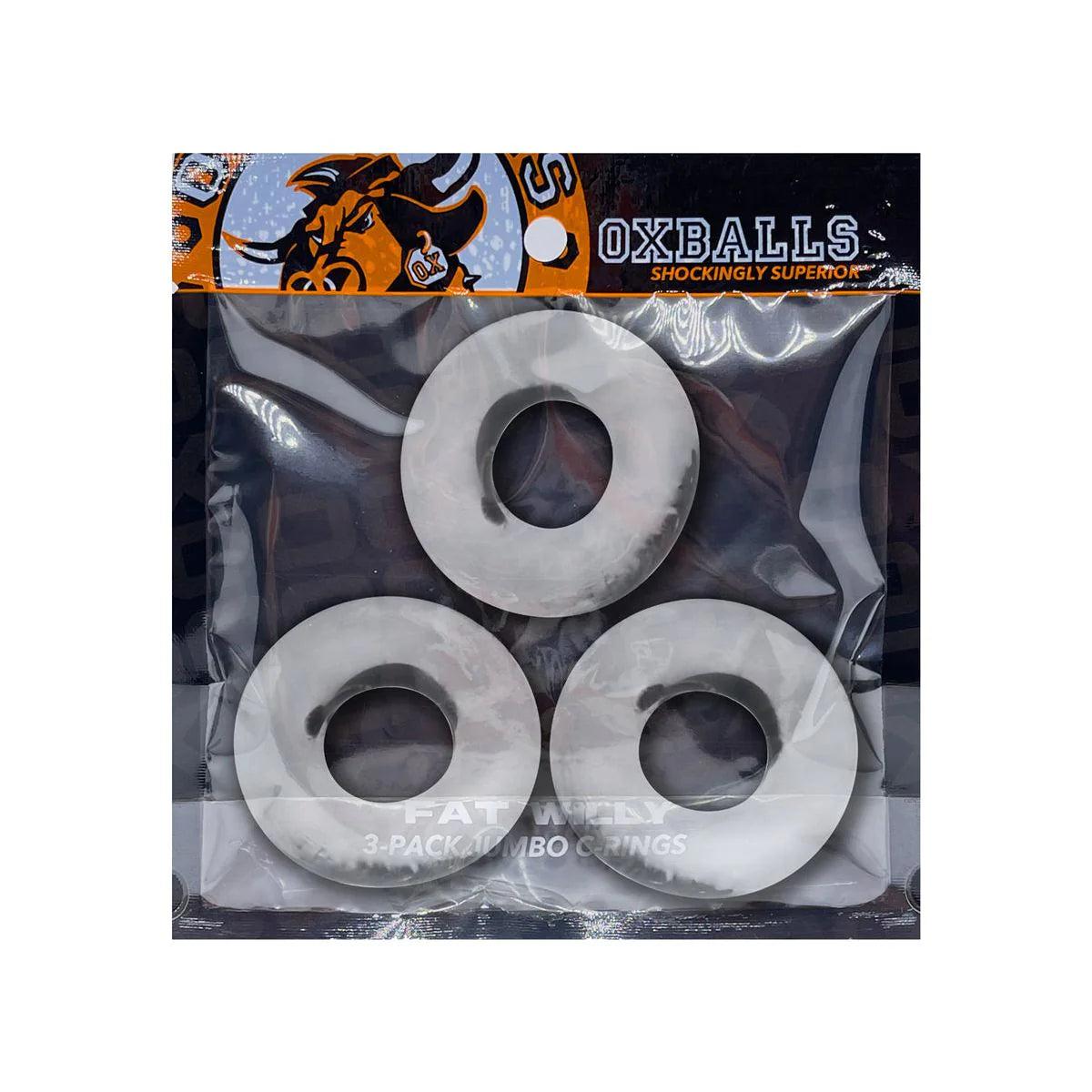 Oxballs Fat Willy 3-Pack Jumbo Cock Rings, Clear, Product Package, Front