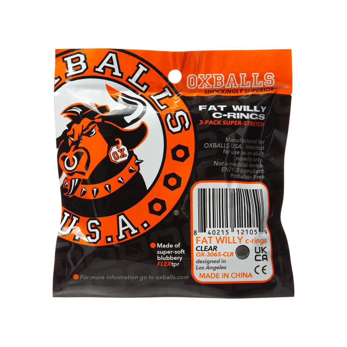 Oxballs Fat Willy 3-Pack Jumbo Cock Rings, Clear, Product Package, Back