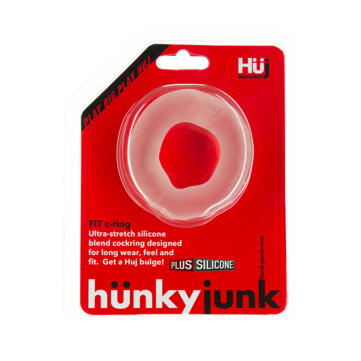 Oxballs Hunky Junk Fit Ultra-Stretch Silicone Cock Ring, Clear, Product Package, Front