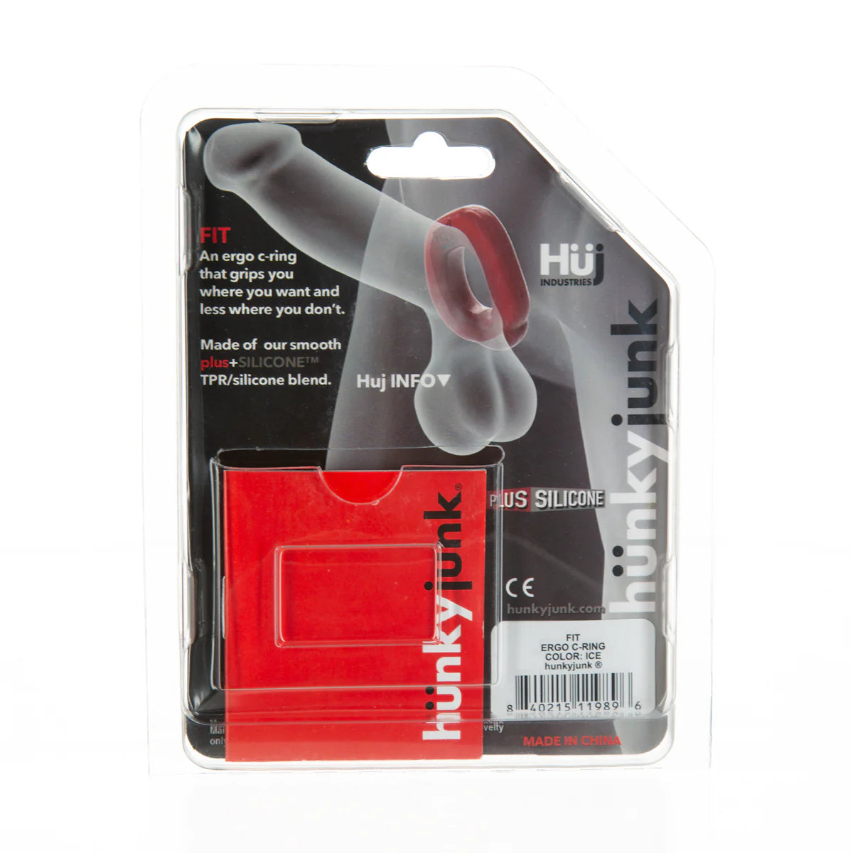 Oxballs Hunky Junk Fit Ultra-Stretch Silicone Cock Ring, Clear, Product Package, Back