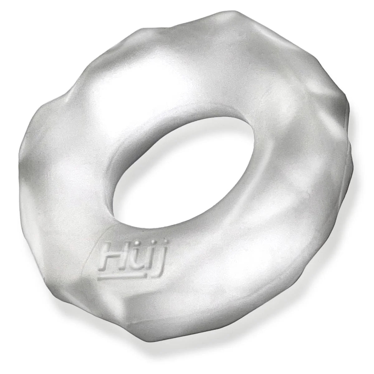 Oxballs Hunky Junk Fractal Tactile Cock Ring, Clear Ice, Product Image, Right Tilt