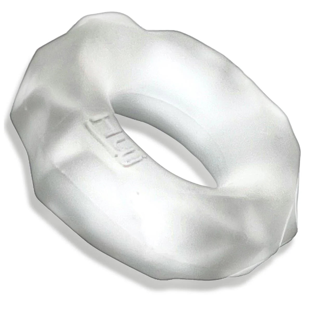 Oxballs Hunky Junk Fractal Tactile Cock Ring, Clear Ice, Product Image, Left Tilt