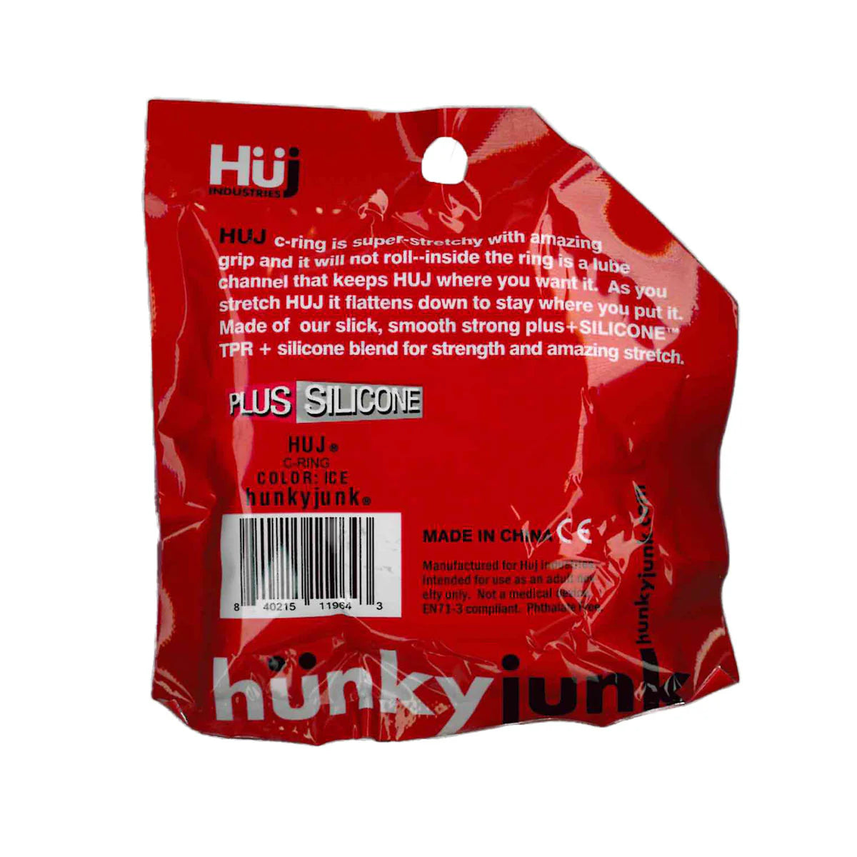 Oxballs Hunky Junk Hybrid Cock Ring, Clear, Product Package, Back