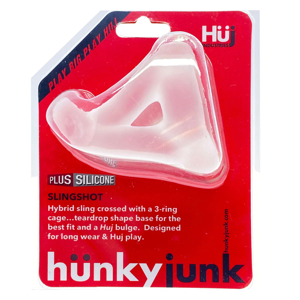 Oxballs Hunky Junk Slingshot Hybrid Cock Sling, Clear, Product Package, Front