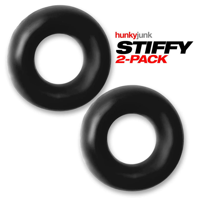 Oxballs Hunky Junk Stiffy 2-Pack Cock Rings, Black, Product Image, Cock Rings Flat