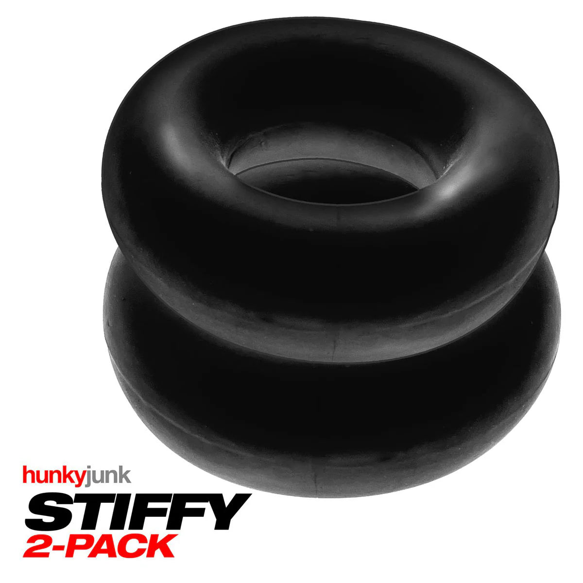 Oxballs Hunky Junk Stiffy 2-Pack Cock Rings, Black, Product Image, Cock Rings Stacked