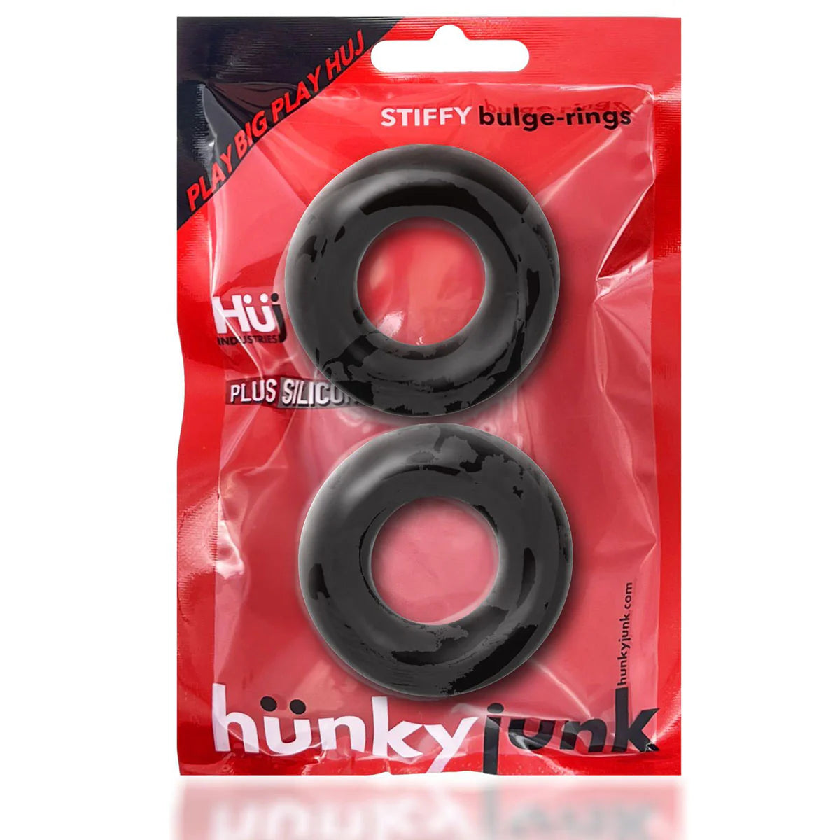 Oxballs Hunky Junk Stiffy 2-Pack Cock Rings, Black, Product Package, Front