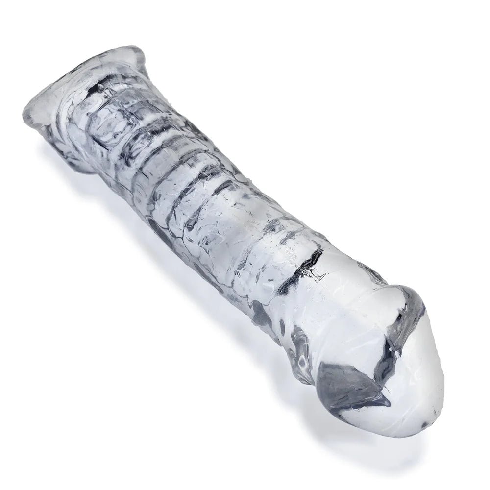 Oxballs Muscle Bandit Slim Snugger Adjust-Fit Cock Sheath, Clear, Product Image, Bottom Right Diagonal 
