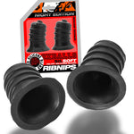 Oxballs RibNips Curved Springy Ribbed Nipple Suckers, Black, Product Package with Nipple Suckers