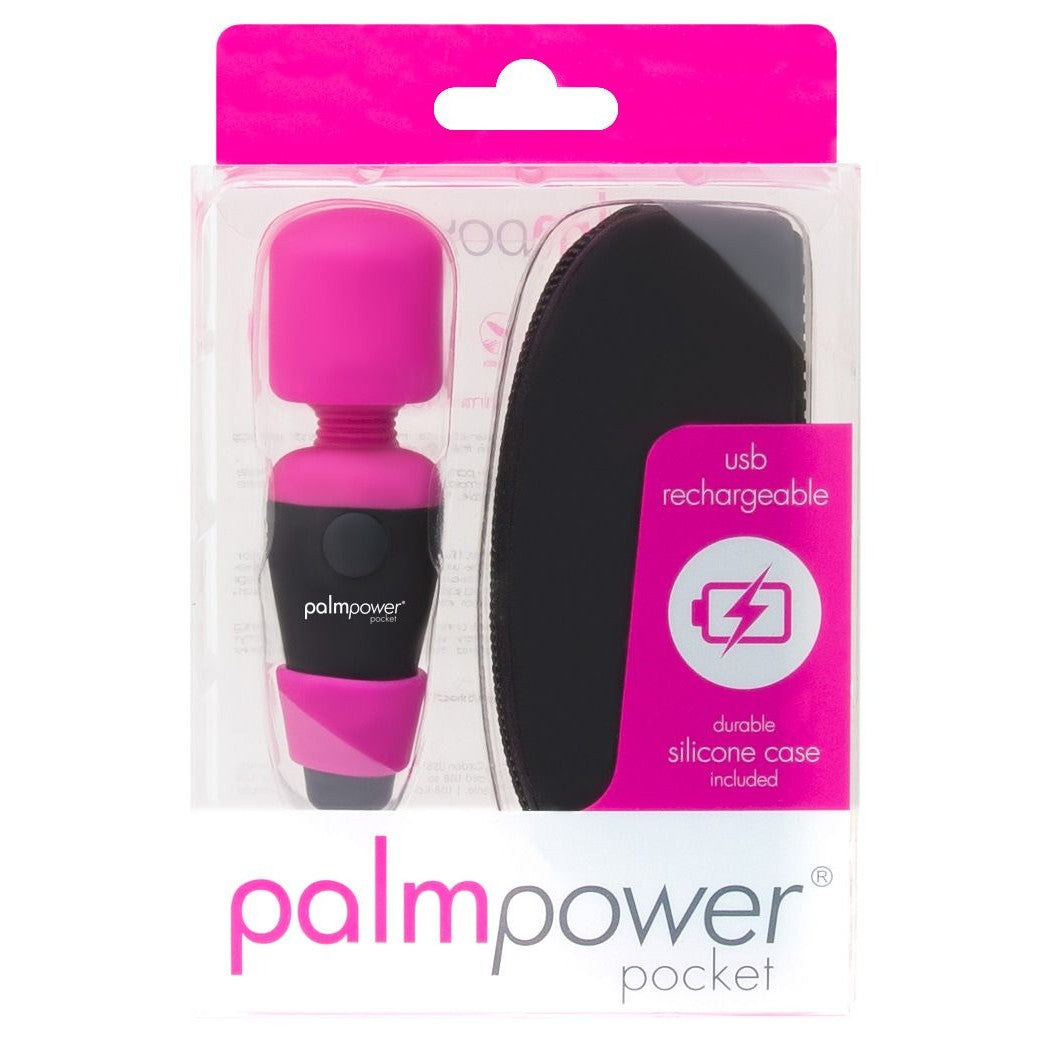 PalmPower Pocket Mini Wand Vibrator, Fuchsia, Product Package, Front View