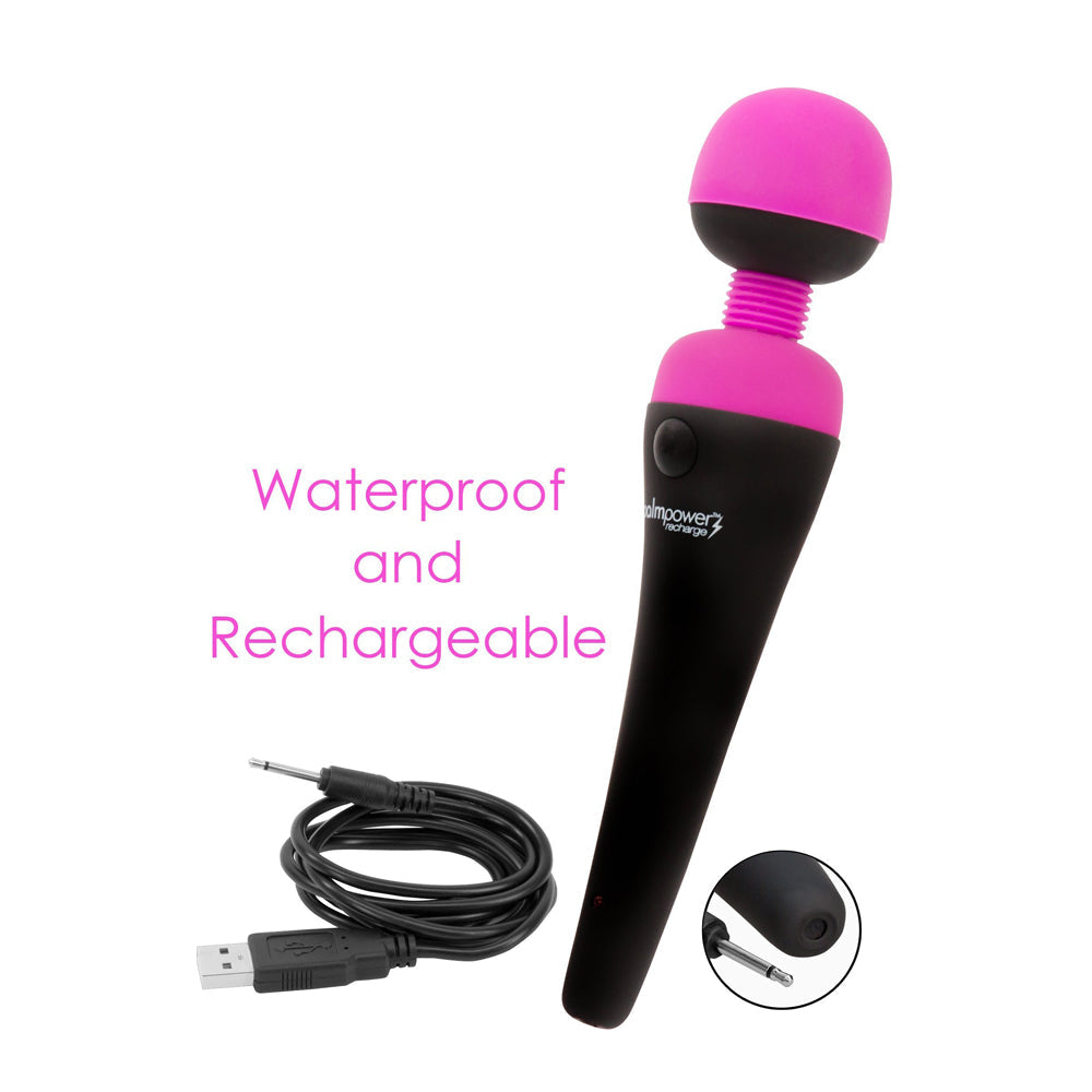 PalmPower Recharge Wand Vibrator, Fuchsia, Waterproof and Rechargeable