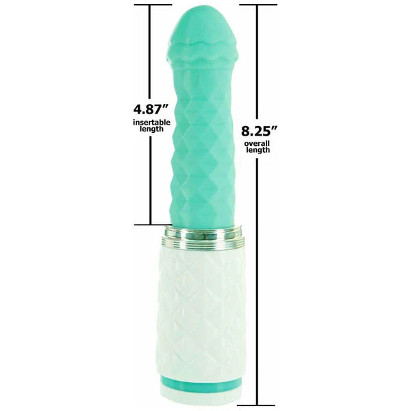 Pillow Talk Feisty Thrusting Vibrator, Teal, Product Measurements