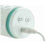 Pillow Talk Feisty Thrusting Vibrator, Teal, Showing Button Controls and Charging