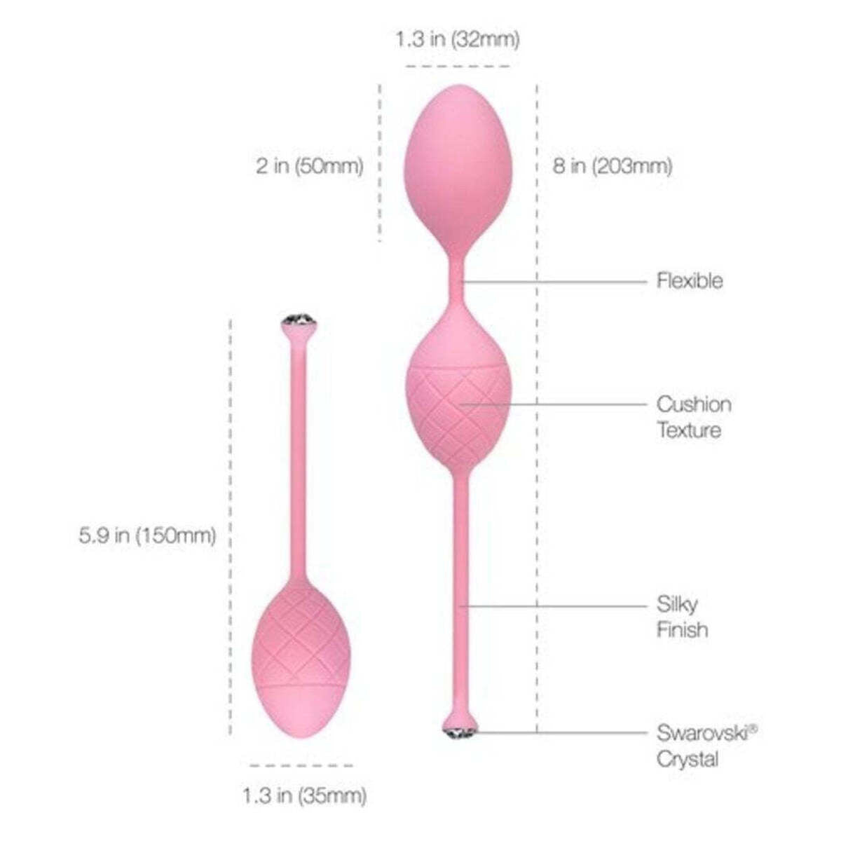 Pillow Talk Frisky Kegel Balls, Pink, Product Measurements