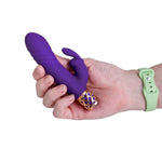 Pillow Talk Secrets Sensual Luxurious Thrusting Rabbit Vibrator, Purple, Product Box, Rabbit Vibrator in Hand