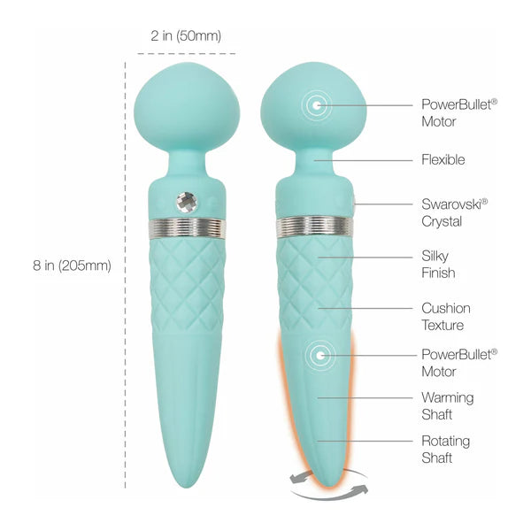 Pillow Talk Sultry Dual Ended Warming Massager, Teal, Product Measurements